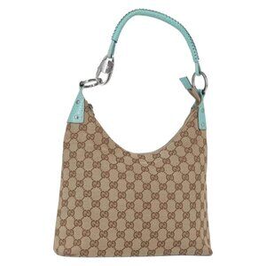 GUCCI GG Canvas Shoulder Bag Beige Silver 115003 Auth 154649